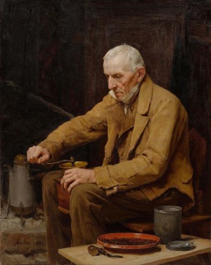 An old man making coffee